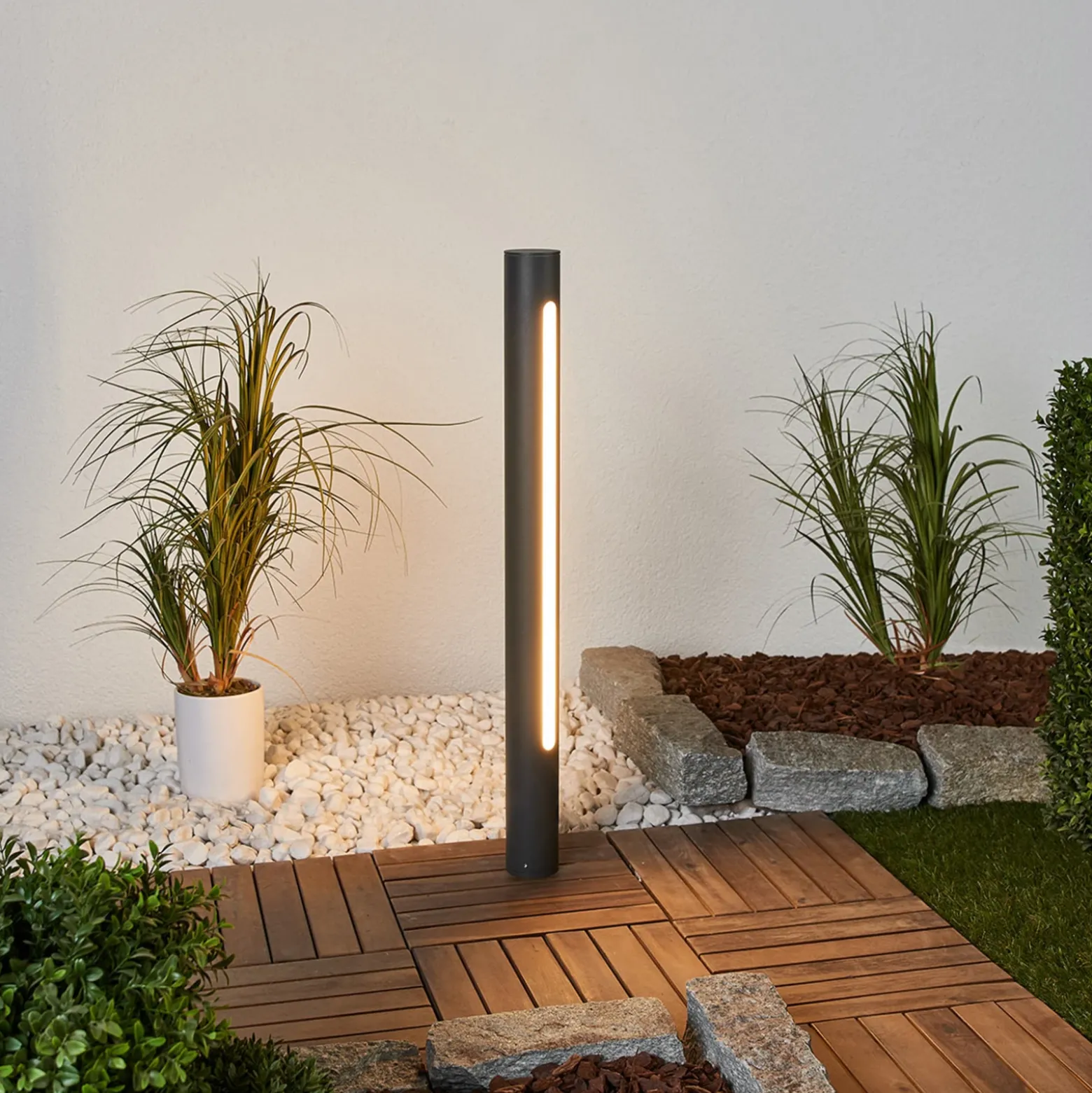Lucande Bolardo luminoso LED Tomas, 75 cm, gris oscuro, IP54