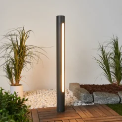 Lucande Bolardo luminoso LED Tomas, 75 cm, gris oscuro, IP54
