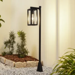 Lucande Bolardo luminoso Siveta, 100 cm de altura, negro, E27, IP65