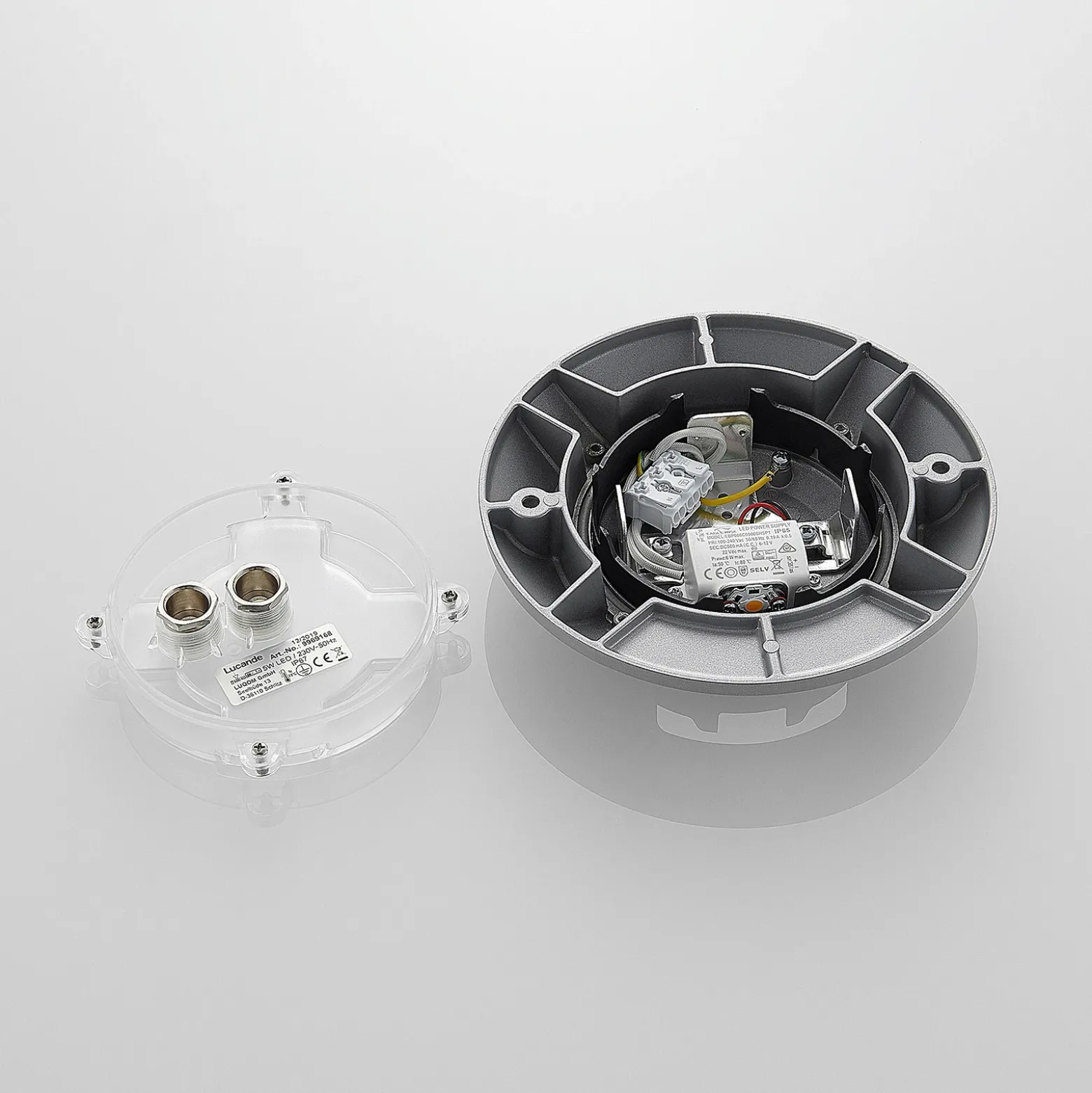 Lucande Foco LED de suelo Jeffrey, plateado, 1 salida de luz