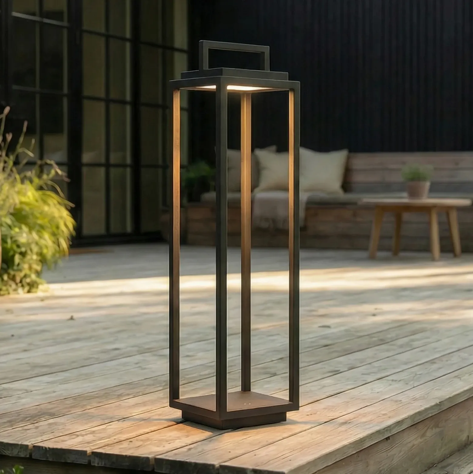 Lucande LED lámpara de exterior Elaja, negro, batería recargable, USB,