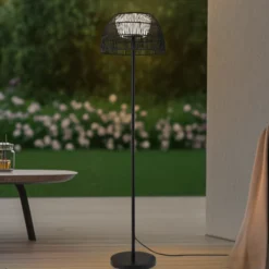 Lucande LED lámpara de pie exterior Heribio, negro, hierro, 153 cm