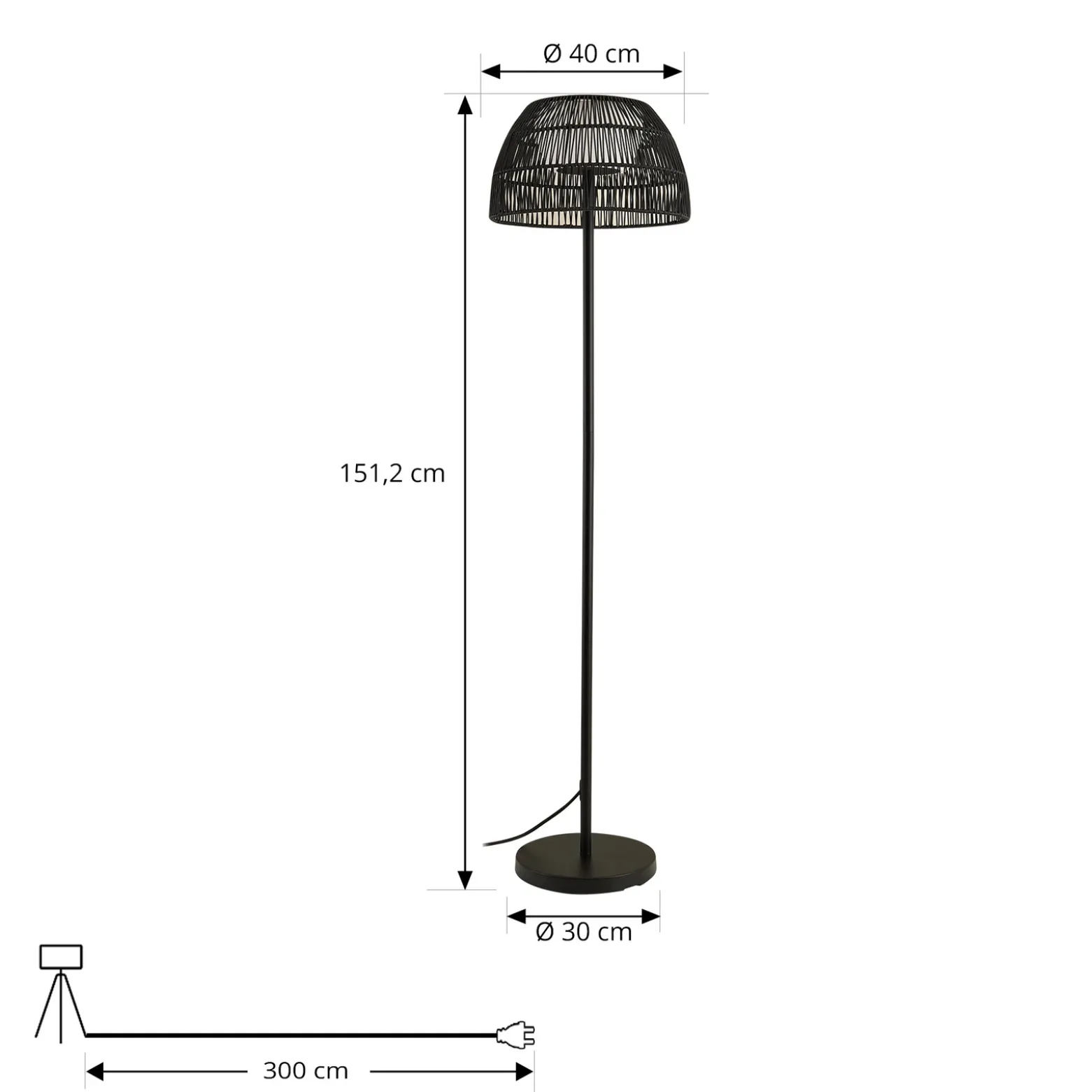 Lucande LED lámpara de pie exterior Heribio, negro, hierro, 153 cm
