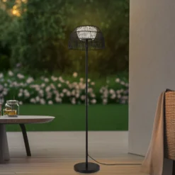 Lucande LED lámpara de pie exterior Heribio, negro, hierro, 153 cm