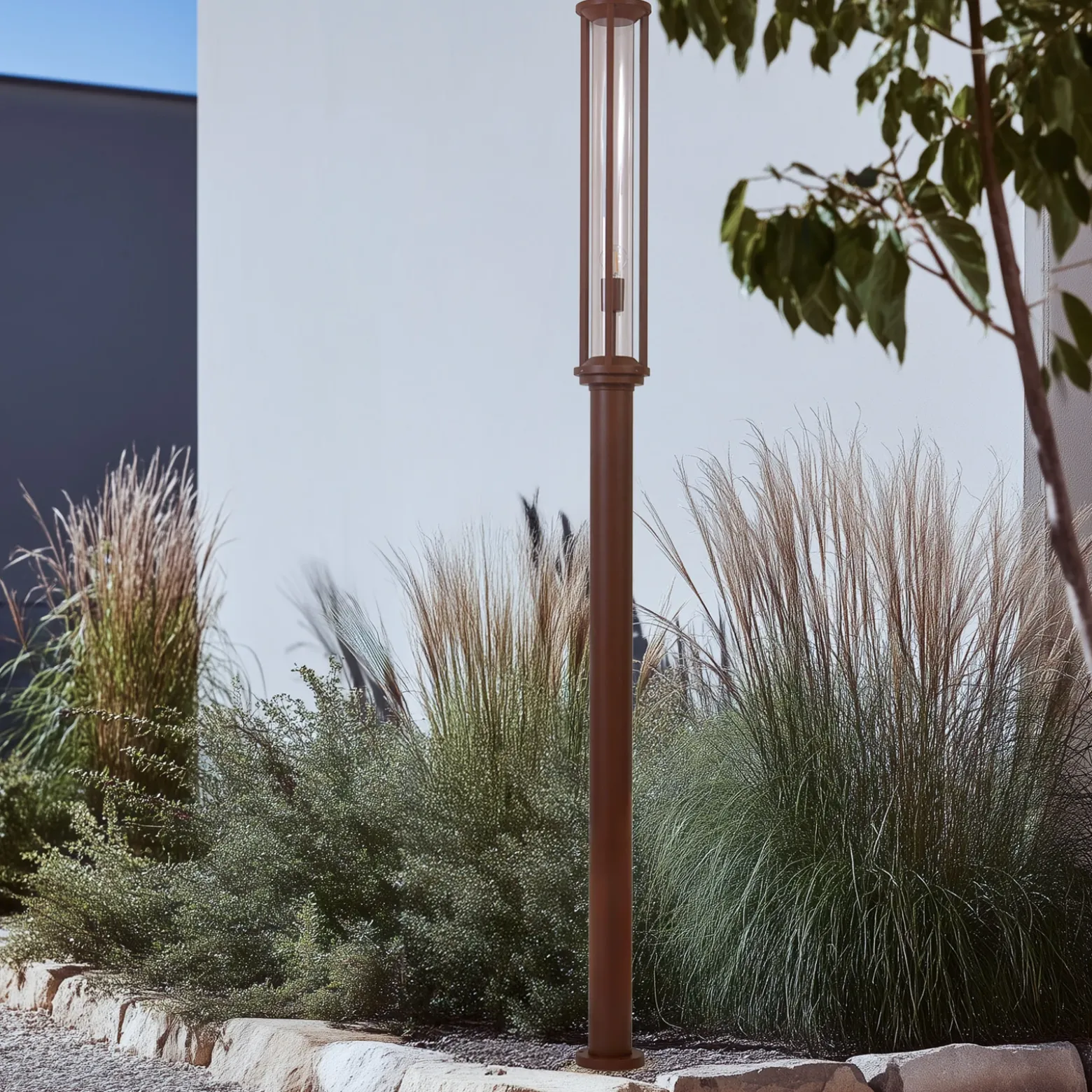 Lucande lámpara de exterior Alivaro, color óxido, 220 cm, E27, IP65
