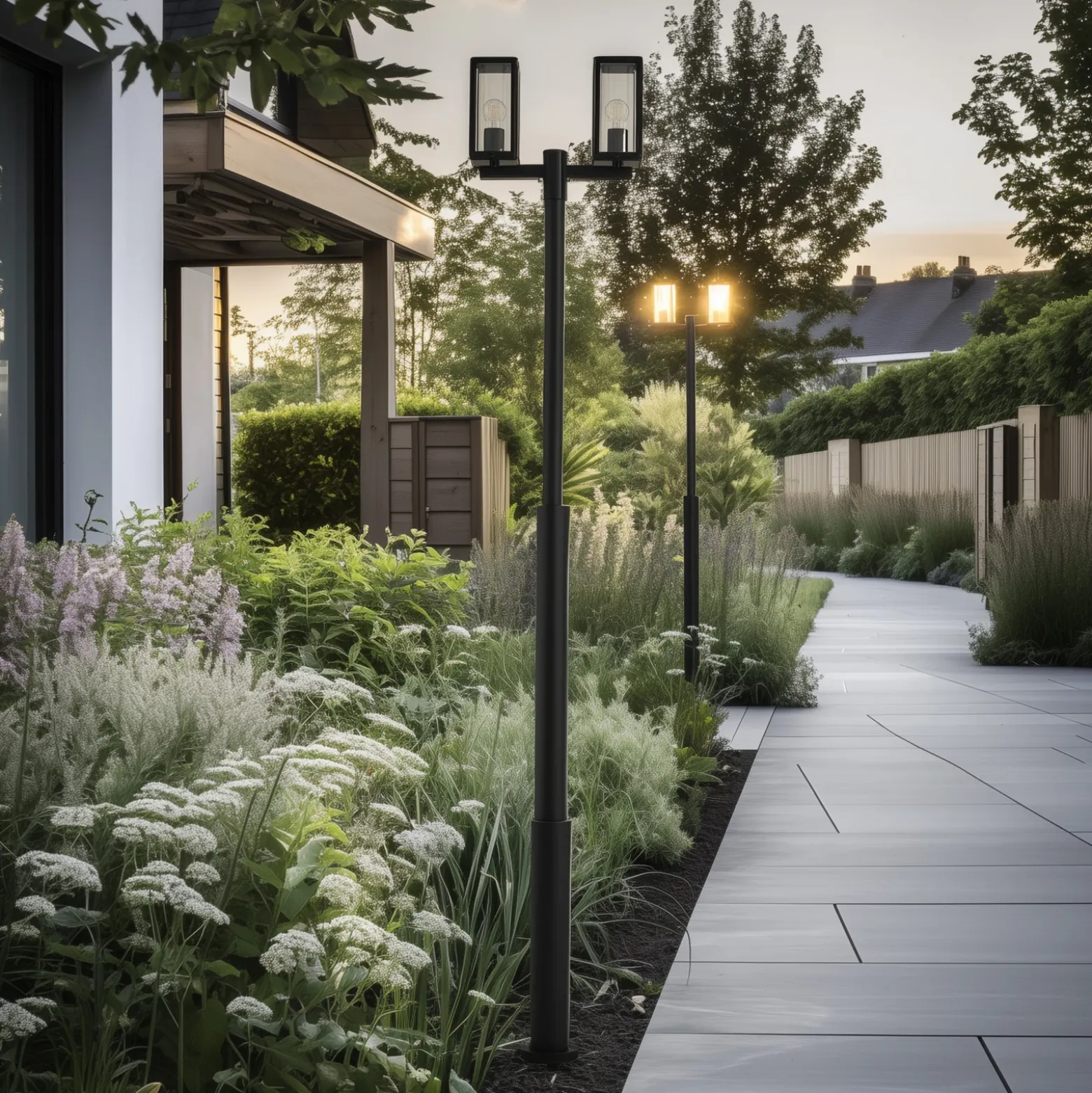 Lucande Lámpara de exterior Siveta, 240 cm, 2 luces, negro, E27, IP65