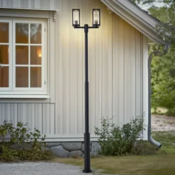 Lucande Lámpara de exterior Siveta, 240 cm, 2 luces, negro, E27, IP65