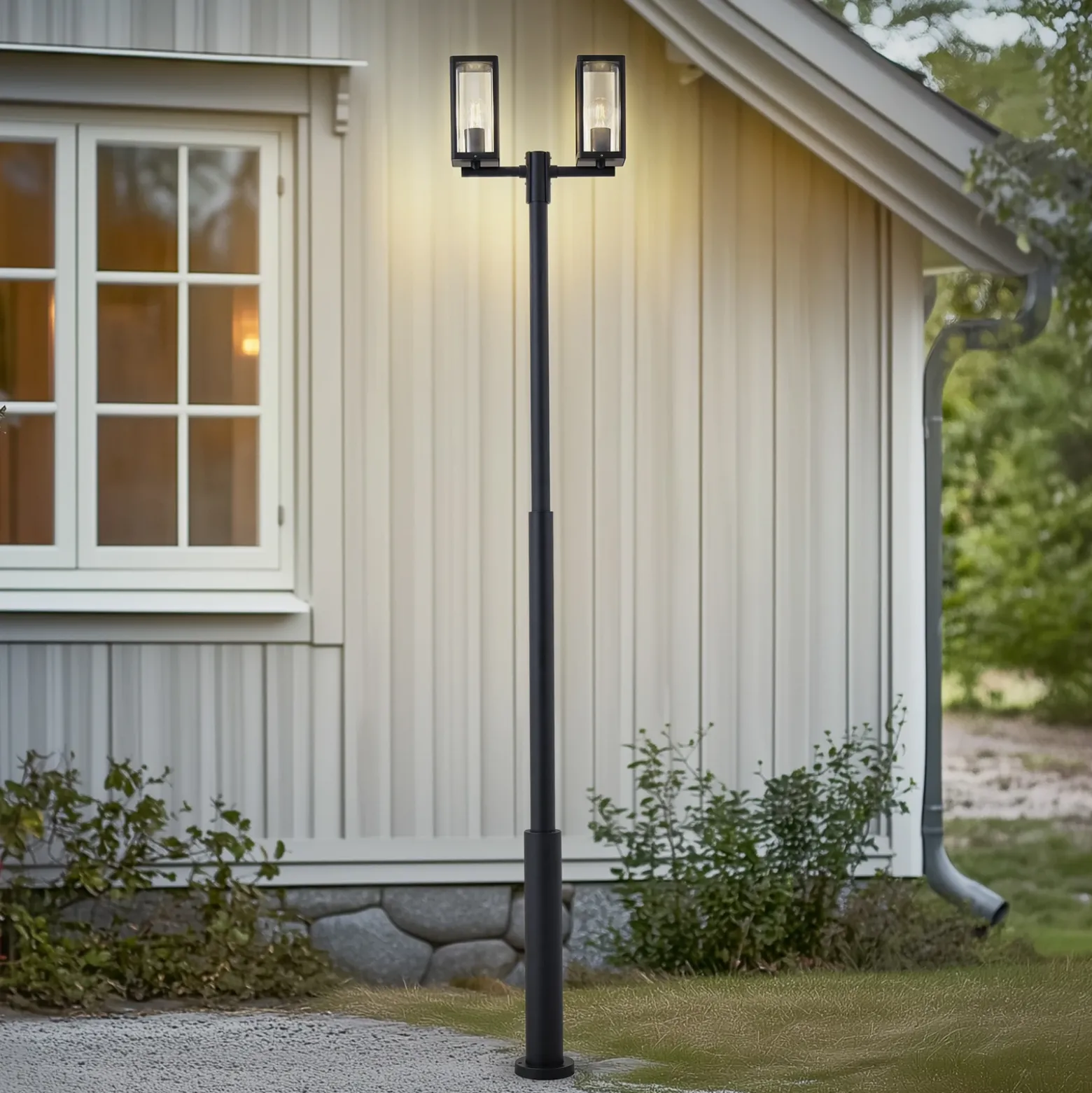 Lucande Lámpara de exterior Siveta, 240 cm, 2 luces, negro, E27, IP65