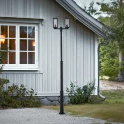 Lucande Lámpara de exterior Siveta, 240 cm, 2 luces, negro, E27, IP65