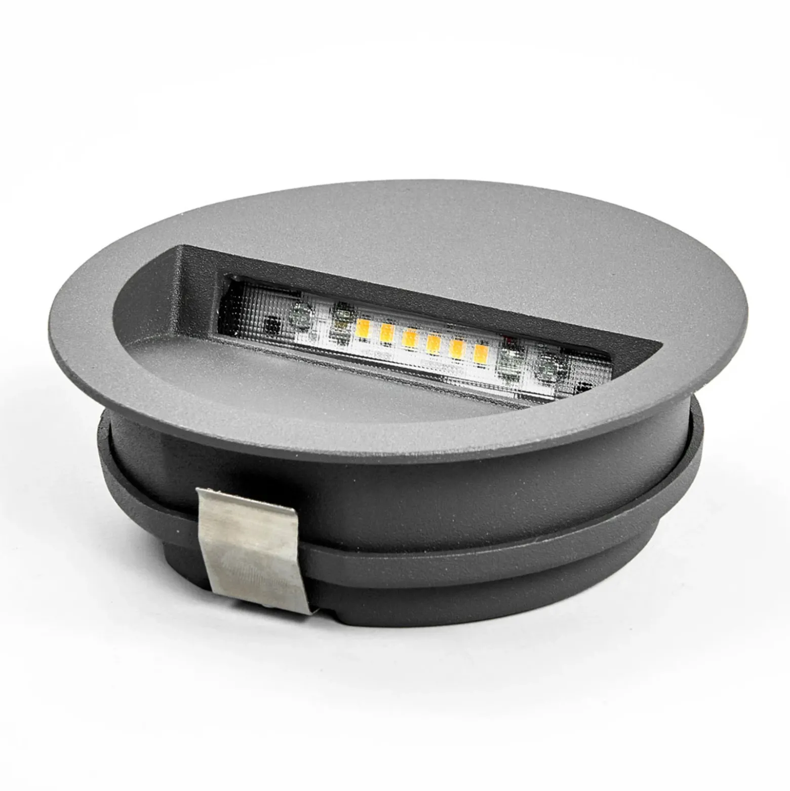 Lucande Lámpara de pared LED empotrable Loya, Ø 11,5 cm, gris, IP54