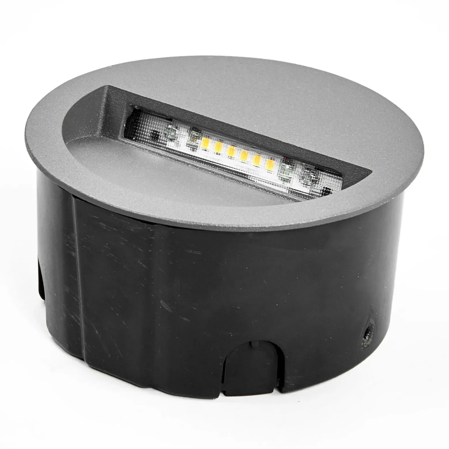 Lucande Lámpara de pared LED empotrable Loya, Ø 11,5 cm, gris, IP54