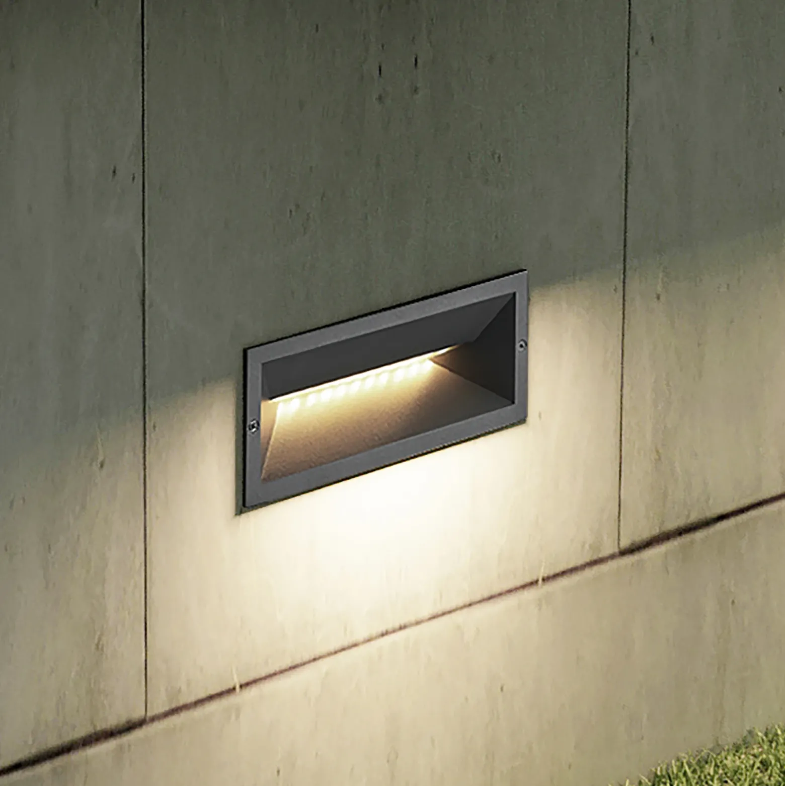 Lucande Lámpara de pared LED empotrable Jaano, antracita, aluminio, IP65