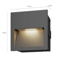 Lucande Lámpara de pared LED empotrable Loya, 11,5x11,5 cm, gris, IP54