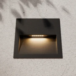 Lucande Lámpara de pared LED empotrable Loya, 11,5x11,5 cm, gris, IP54