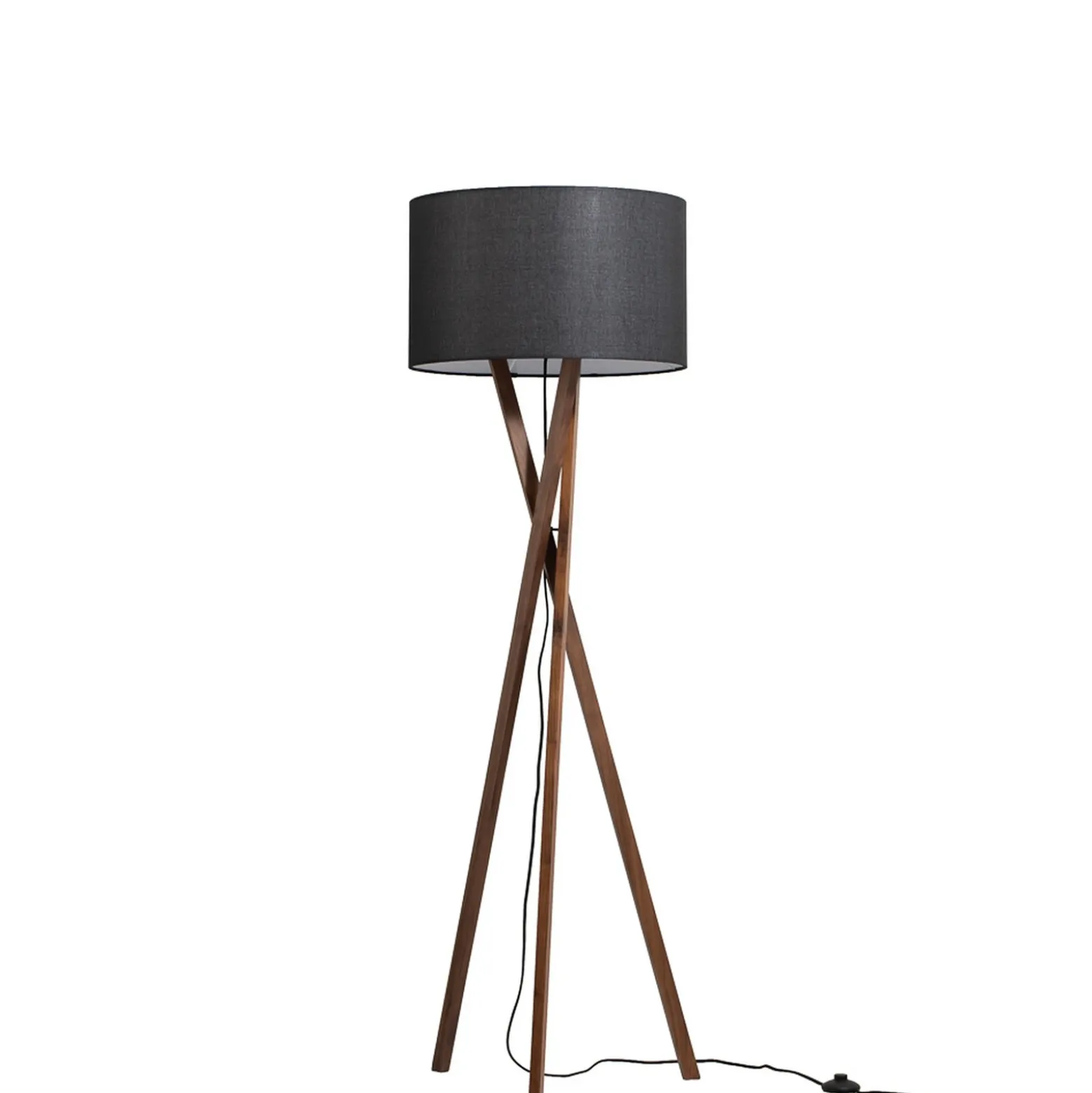 Lucande lámpara de pie Auriane, trípode, negro, tela, 160 cm