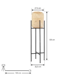 Lucande Lámpara de pie LED recargable Adebi, negra, bambú, Ø32,5cm