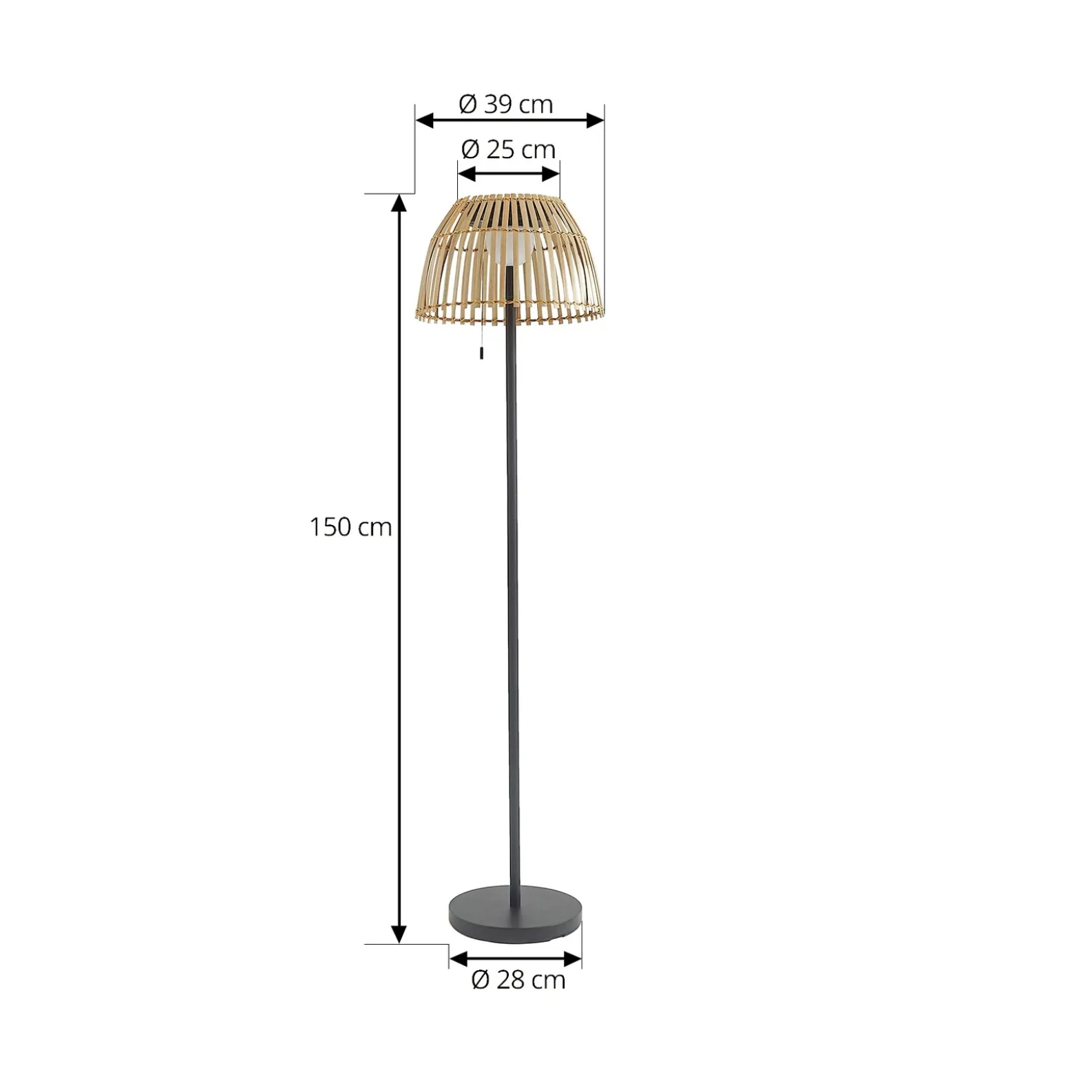 Lucande lámpara de pie LED solar Eligio, bambú, Ø 39 cm, RGB