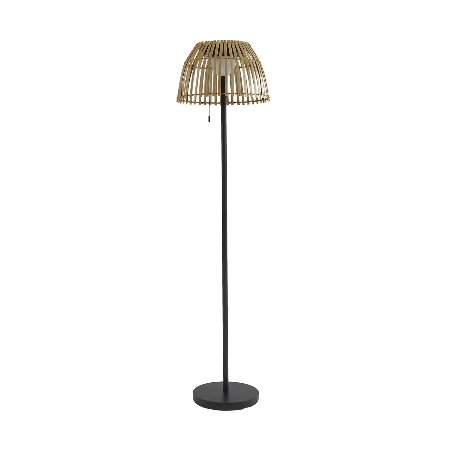 Lucande lámpara de pie LED solar Eligio, bambú, Ø 39 cm, RGB