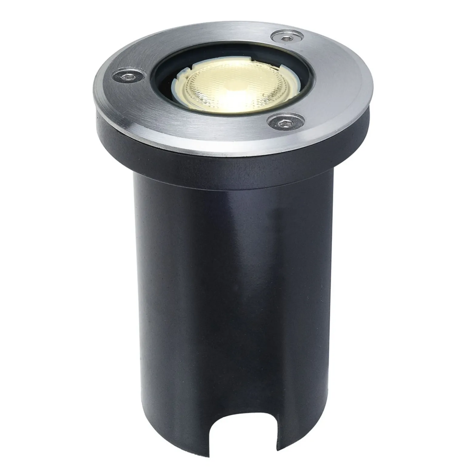 Lucande Lámpara de suelo LED empotrable Kenan, Ø 7 cm, acero inoxidable, IP67