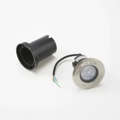 Lucande Lámpara de suelo LED empotrable Ava, Ø 12 cm, redonda, IP67