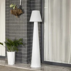 Lucande Lámpara LED para terraza con batería Gauri, blanca, 153 cm, IP44