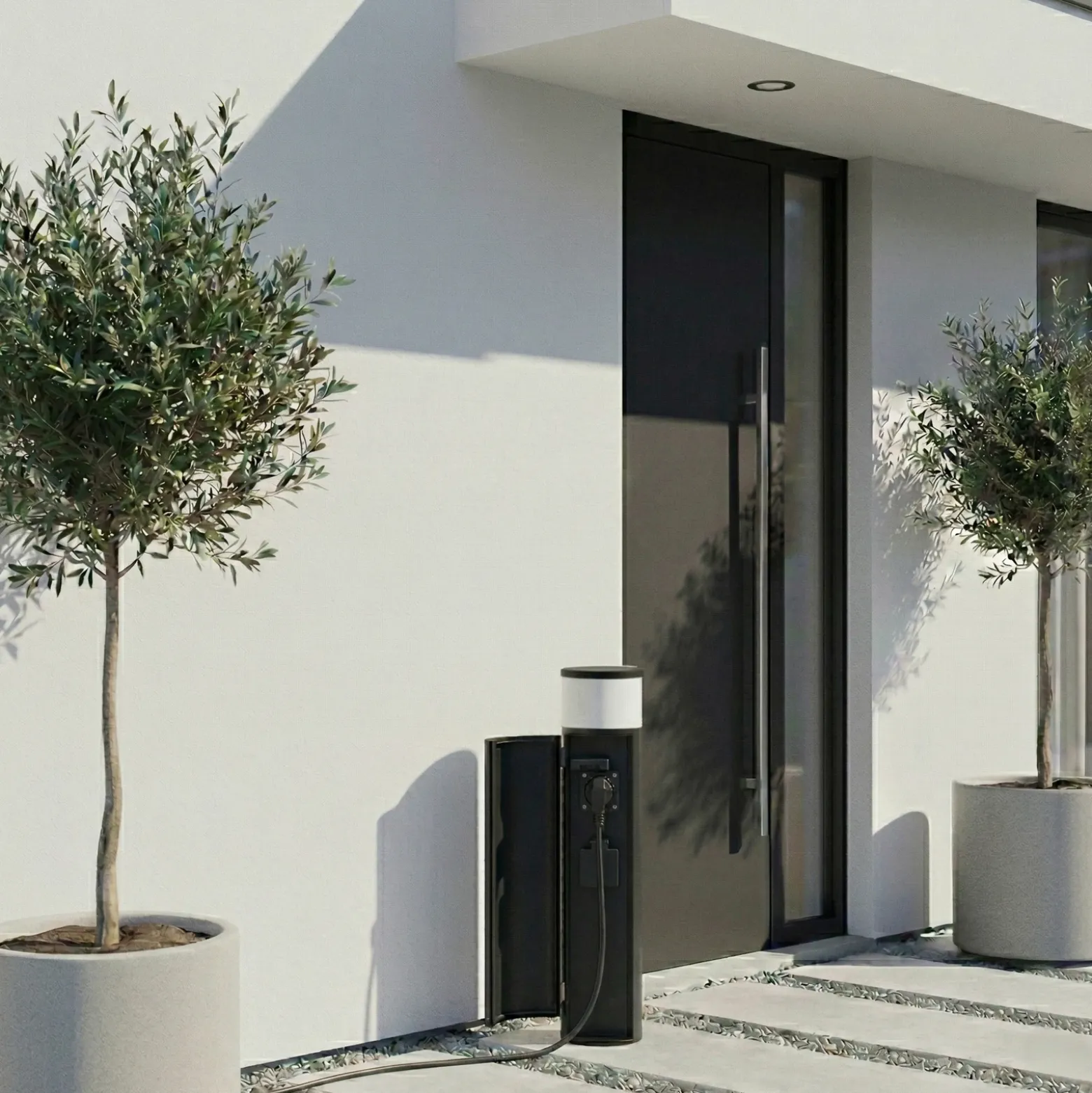 Lucande Lámpara sobremuro Corban, gris, puerta, enchufes, G9, IP44