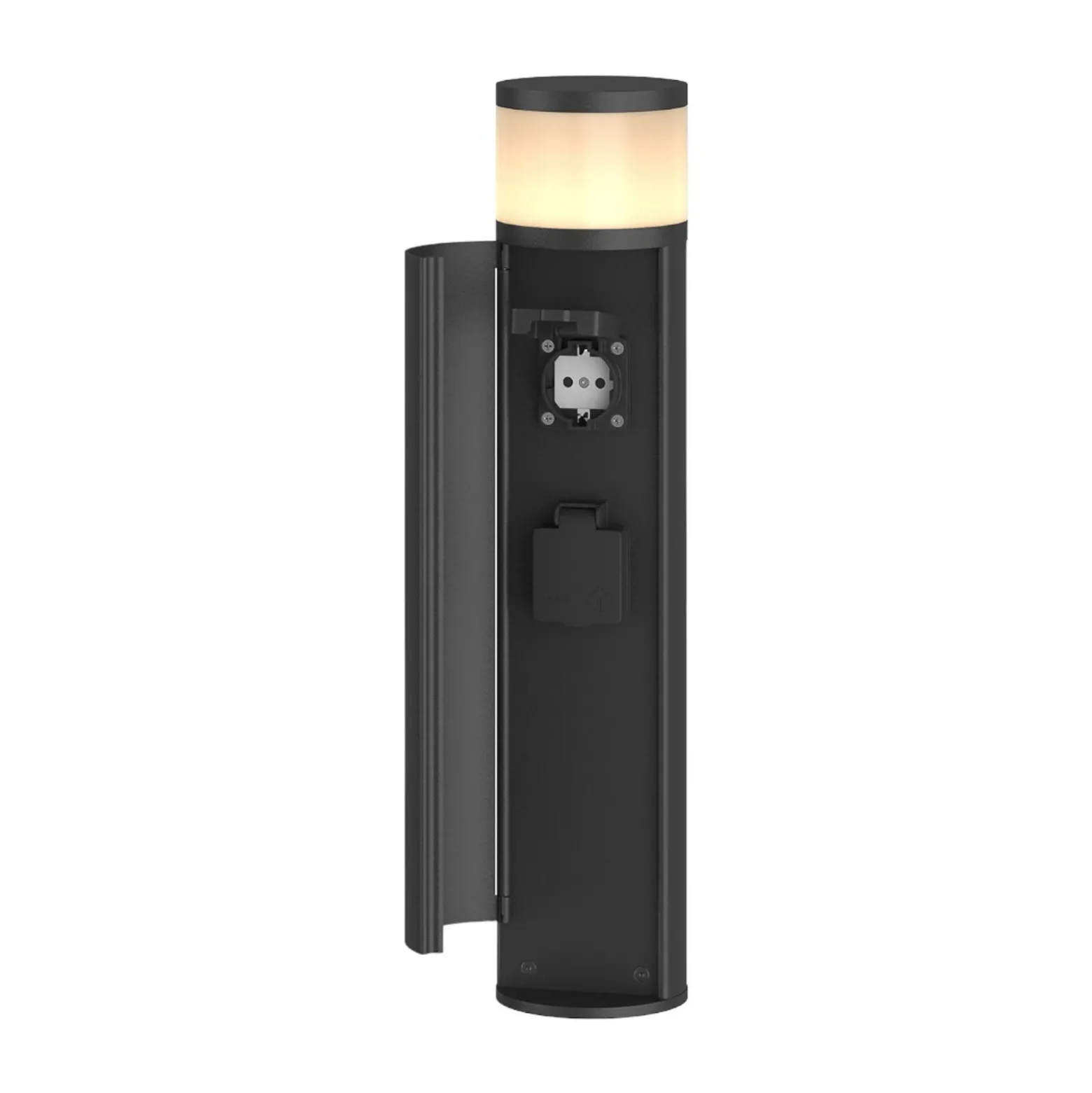 Lucande Lámpara sobremuro Corban, gris, puerta, enchufes, G9, IP44