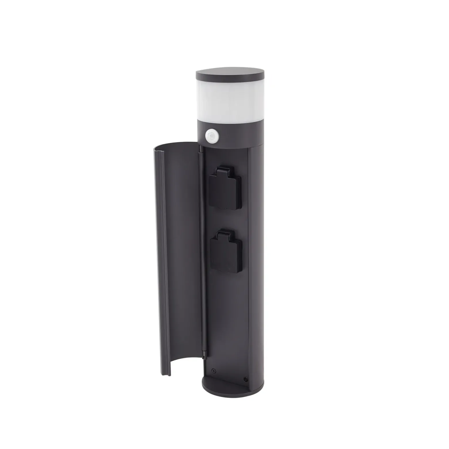 Lucande Lámpara sobremuro Corban, gris, sensor, enchufes, IP44