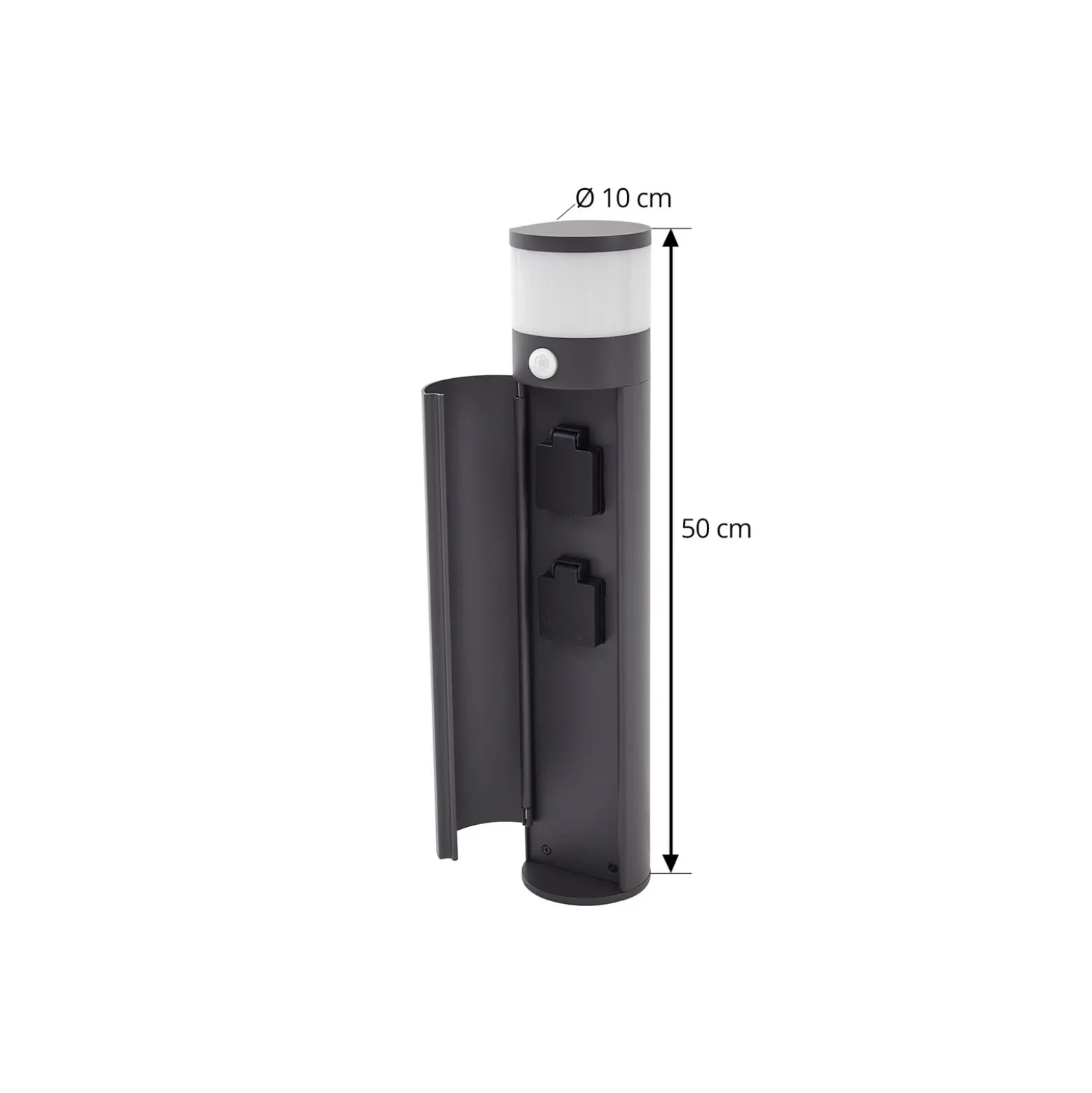 Lucande Lámpara sobremuro Corban, gris, sensor, enchufes, IP44