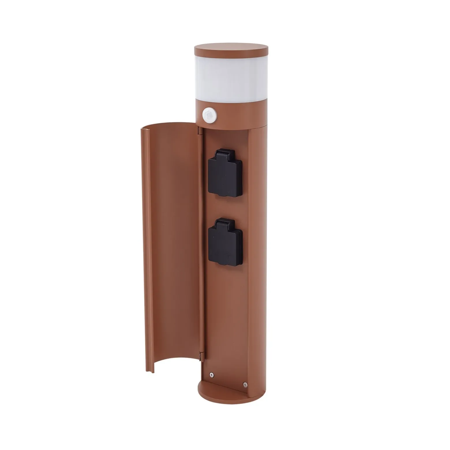 Lucande Lámpara sobremuro Corban, óxido, sensor, enchufes, IP44