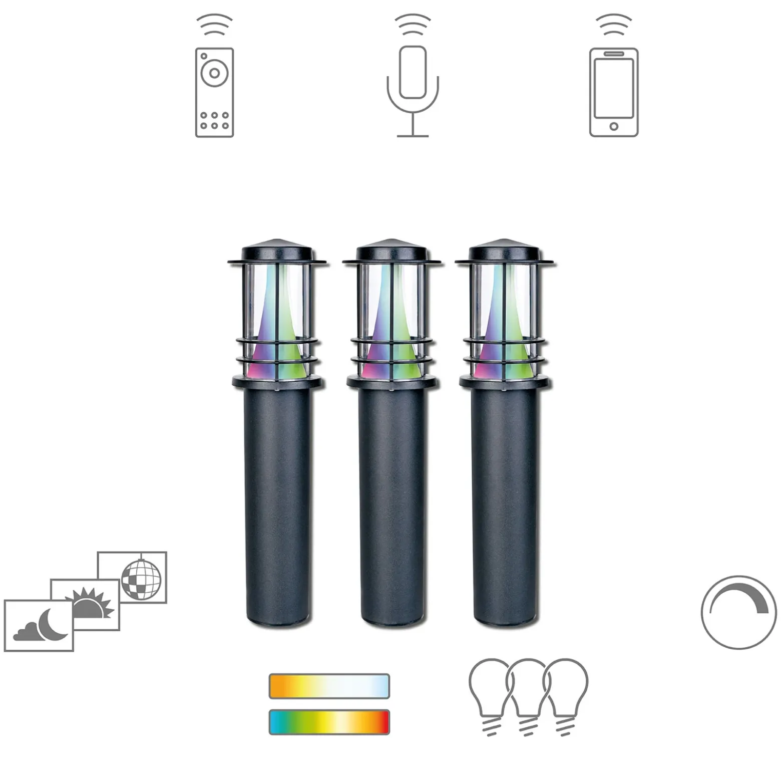 Müller Licht tint Petunia Juego de 3 bolardos luminosos LED para senderos