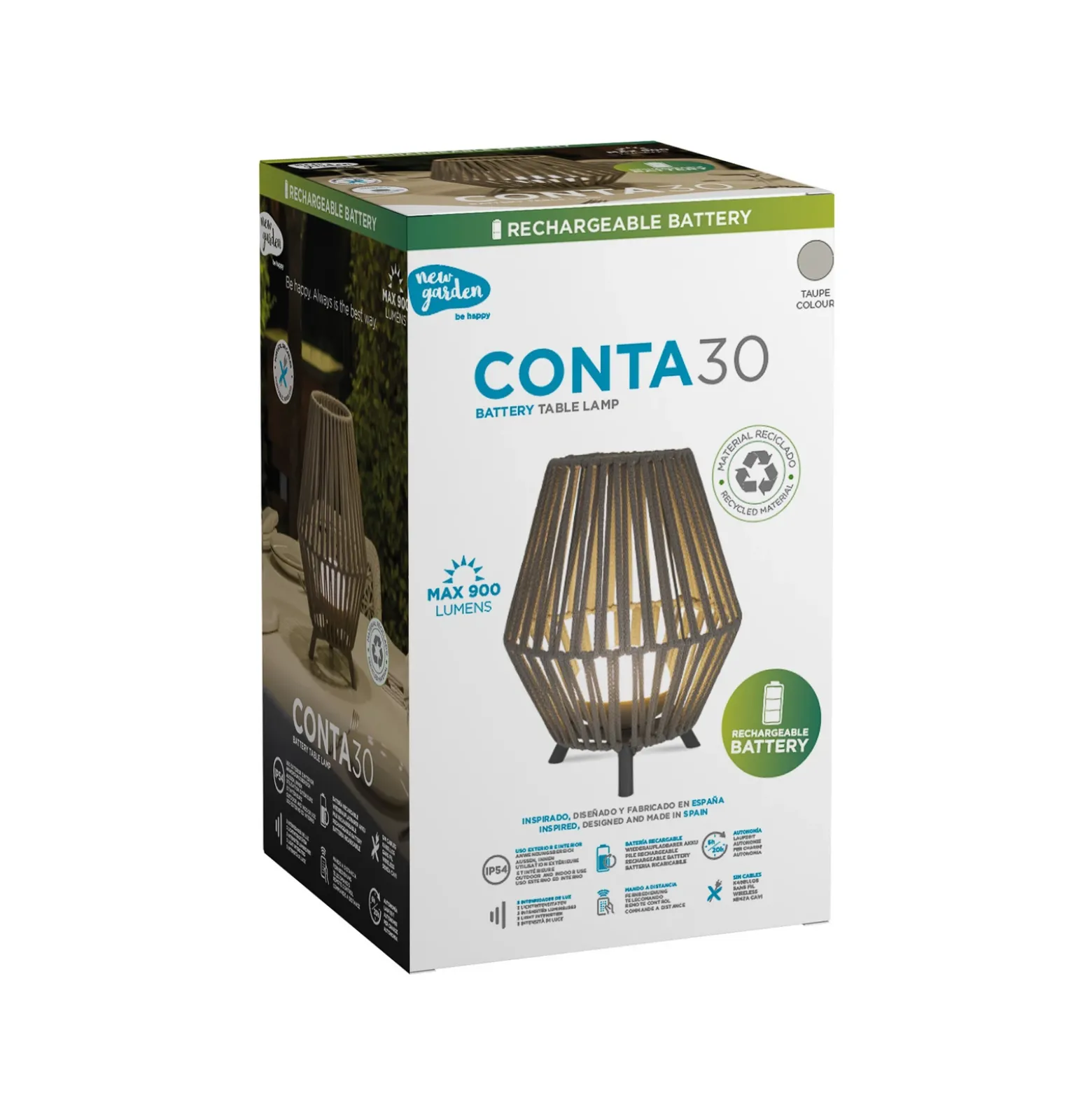 Newgarden Conta lámpara de mesa LED recargable taupe 32cm