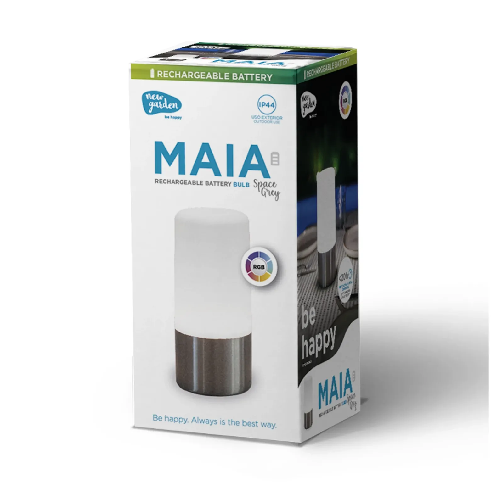 Newgarden Lámpara de mesa LED recargable Maia, gris, IP54, RGBW