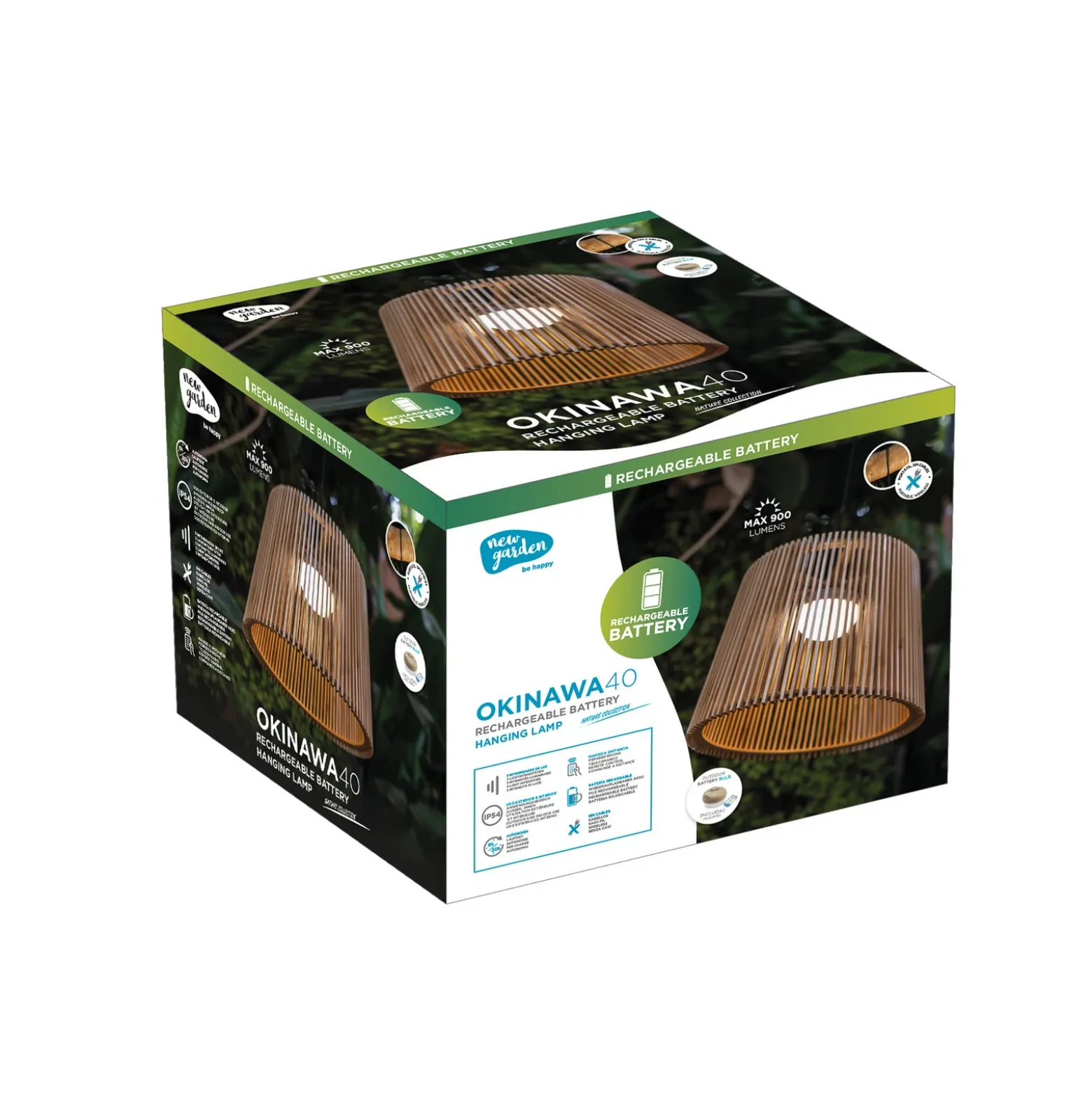 Newgarden Okinawa lampára colgante exterior LED recargable bambú