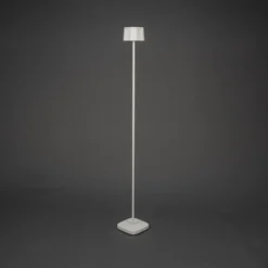 Nice lámpara de pie LED recargable, blanca, aluminio, IP54, atenuador, CCT