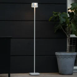 Nice lámpara de pie LED recargable, blanca, aluminio, IP54, atenuador, CCT
