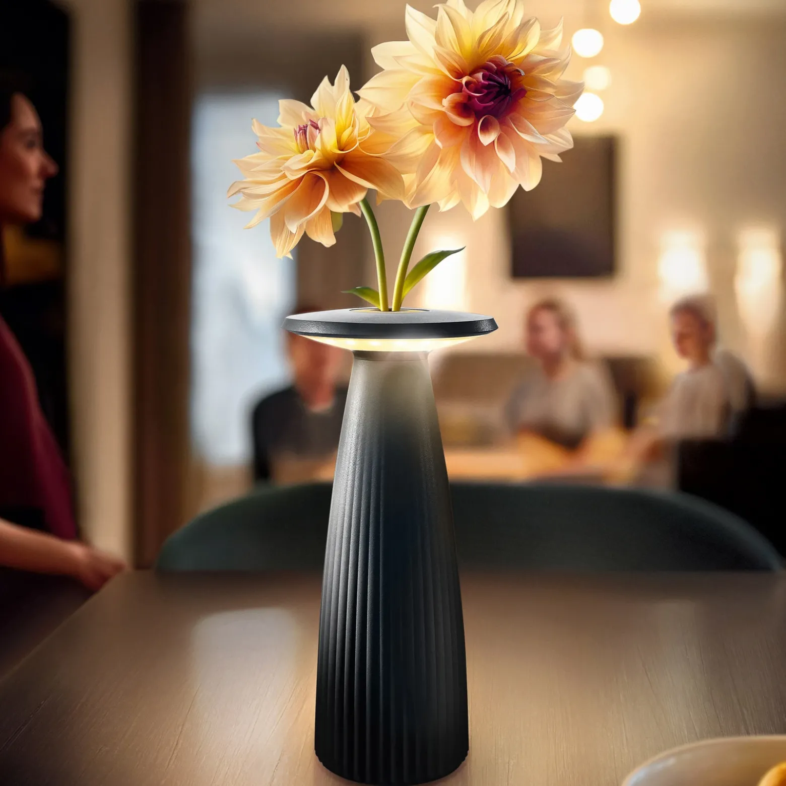 Nuflair lámpara de mesa LED recargable, negra, IP54, atenuable, 24 cm
