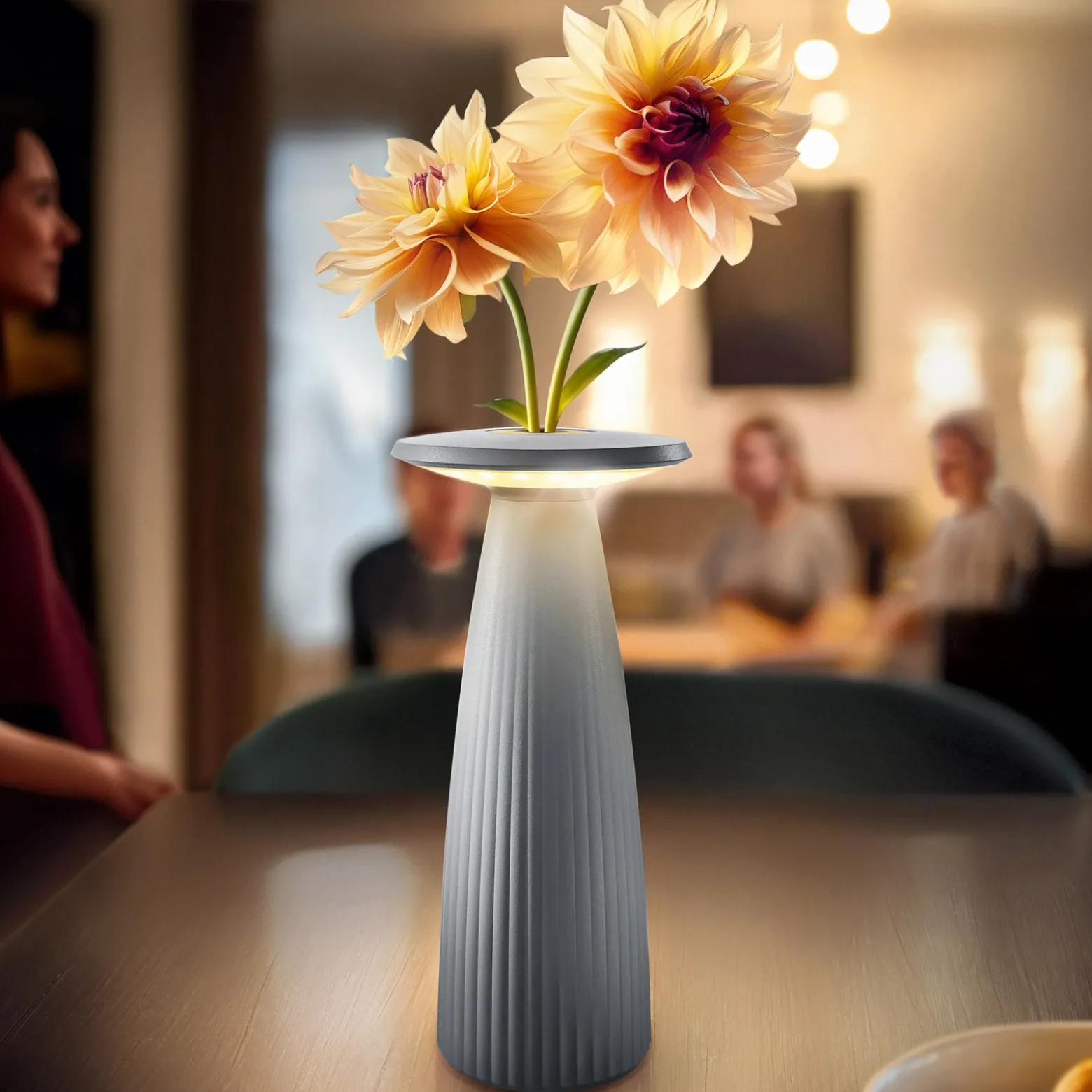 Nuflair lámpara de mesa LED recargable, gris, IP54, atenuable, 24 cm