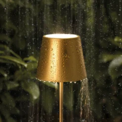 Nuindie mini lámpara de mesa LED recargable, USB-C, oro, IP54, atenuable