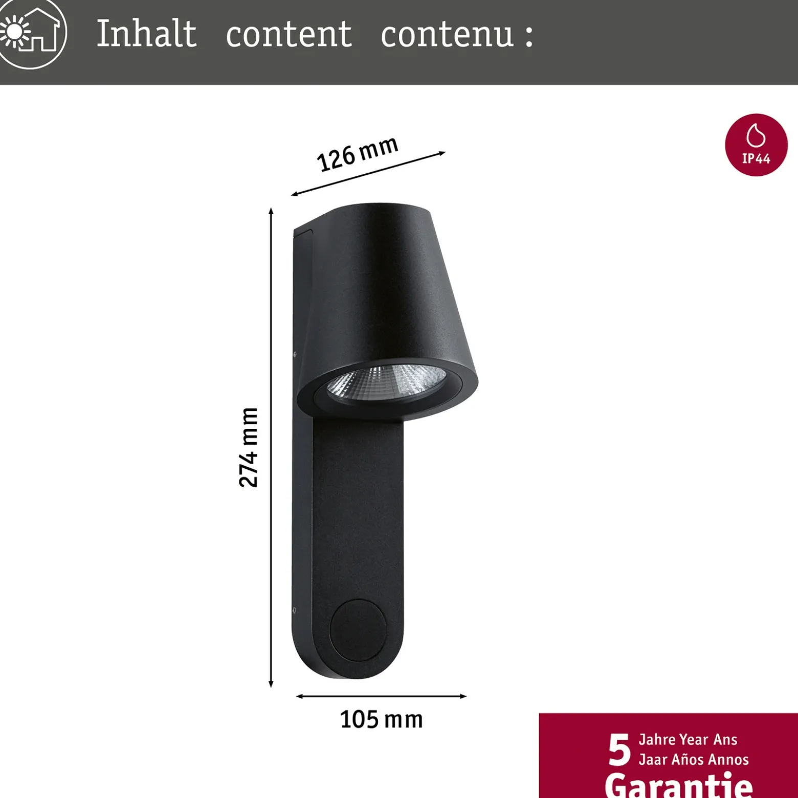 Paulmann Aplique de exterior LED Caissa, aluminio, sensor