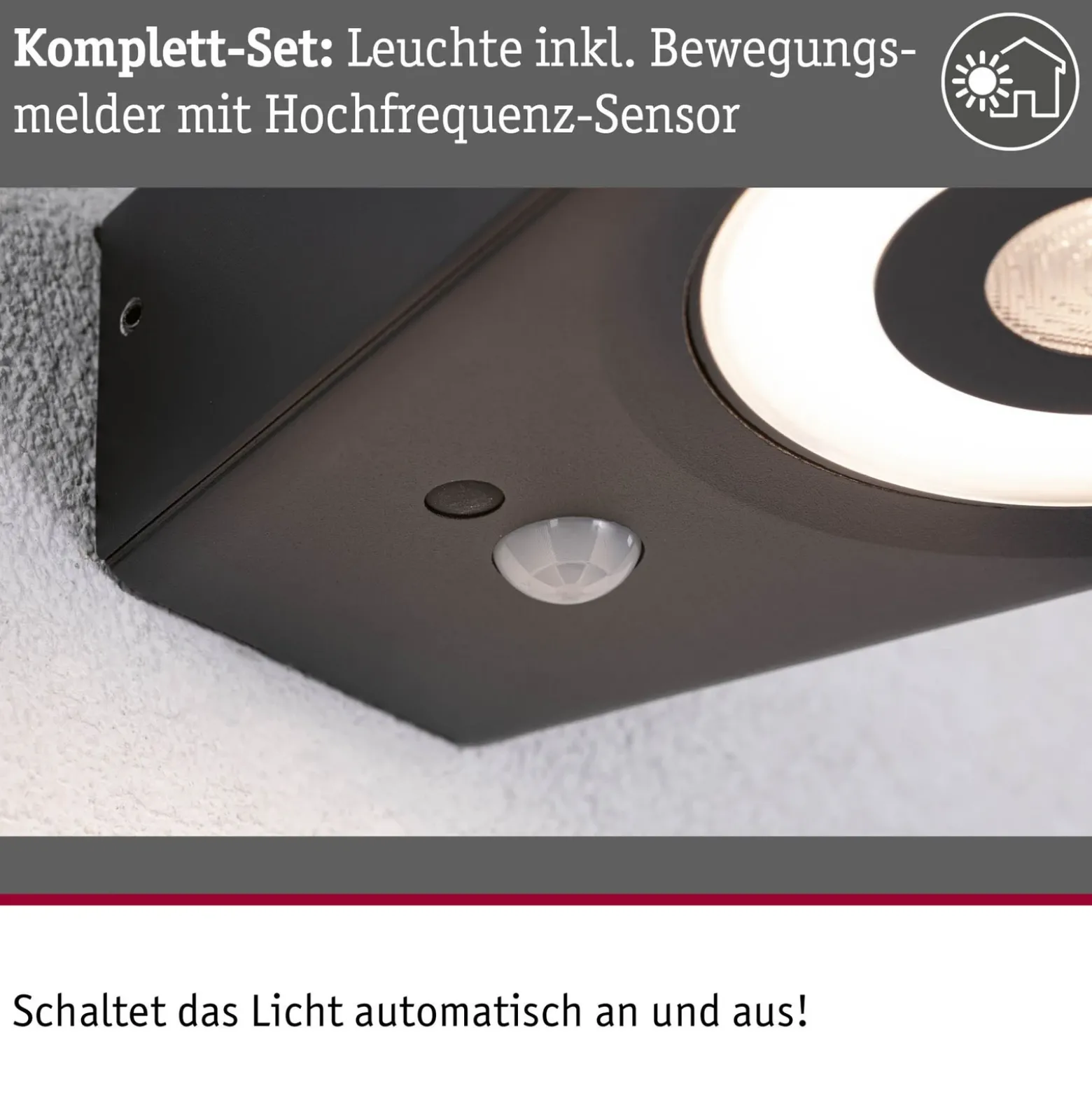 Paulmann aplique de pared LED con sensor Silma antracita 1 luz IP44