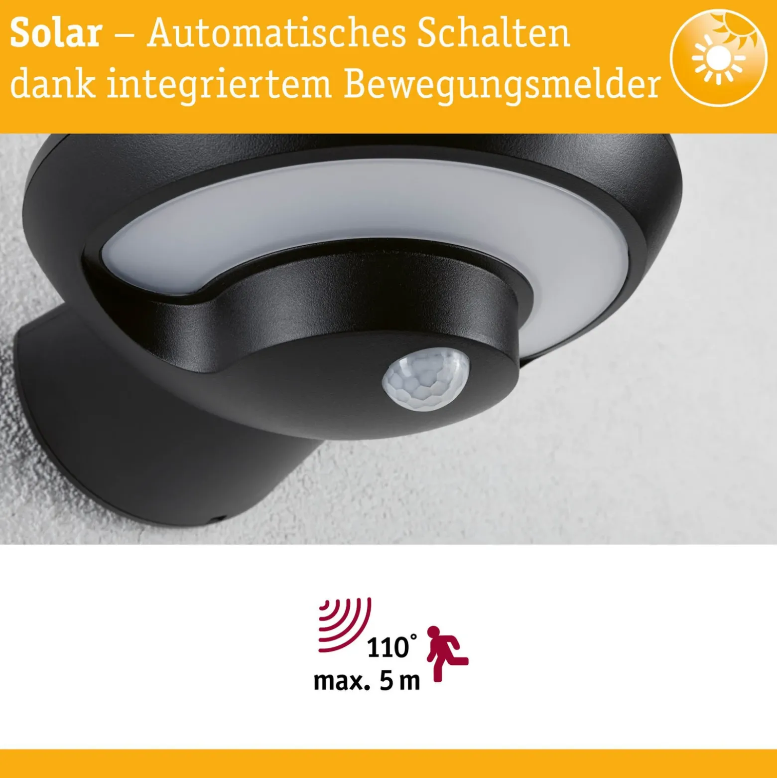 Paulmann aplique LED para exterior con panel solar Bordola, sensor, antracita