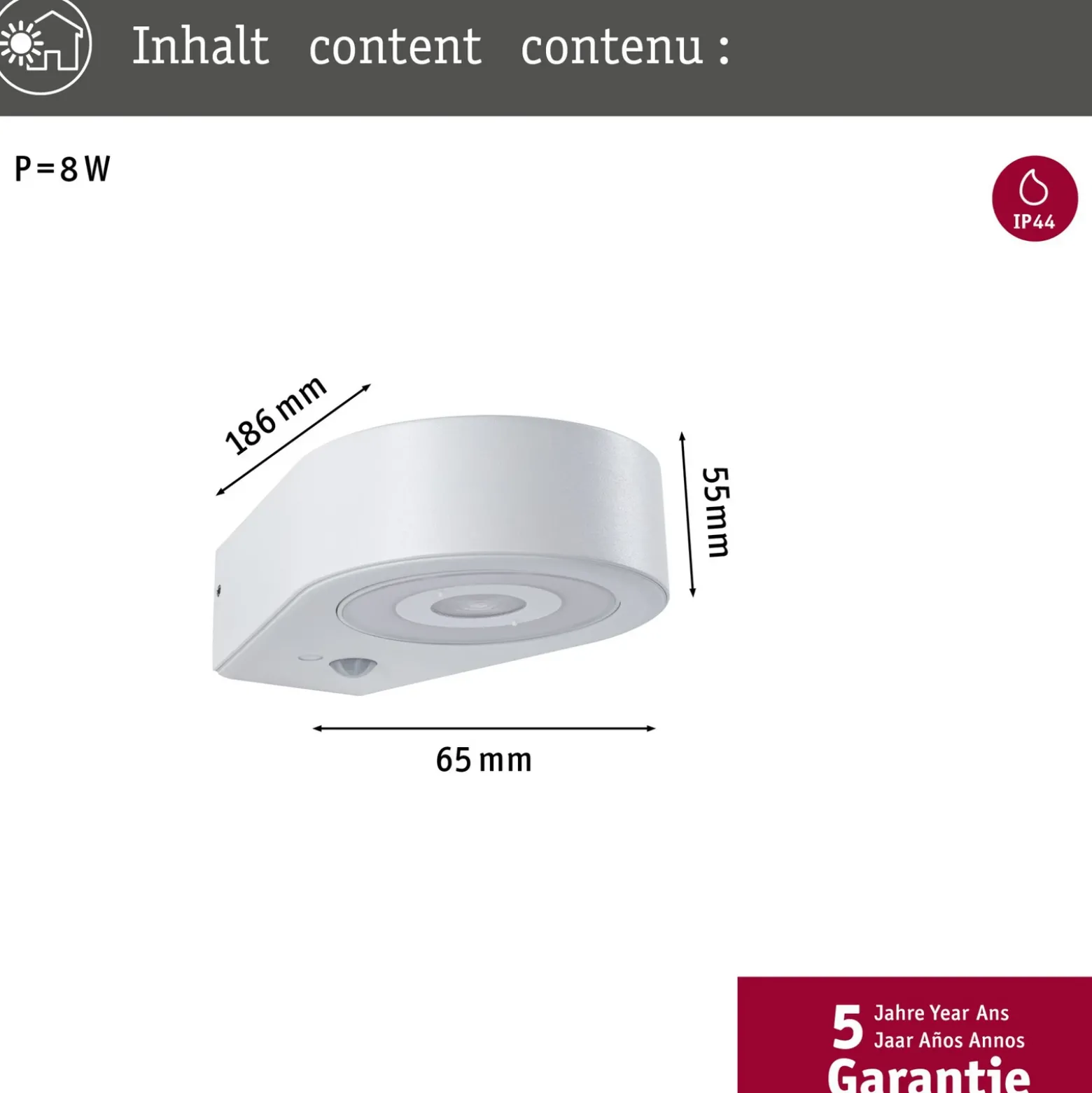 Paulmann aplique LED para exterior con sensor Silma blanco 1 luz IP44