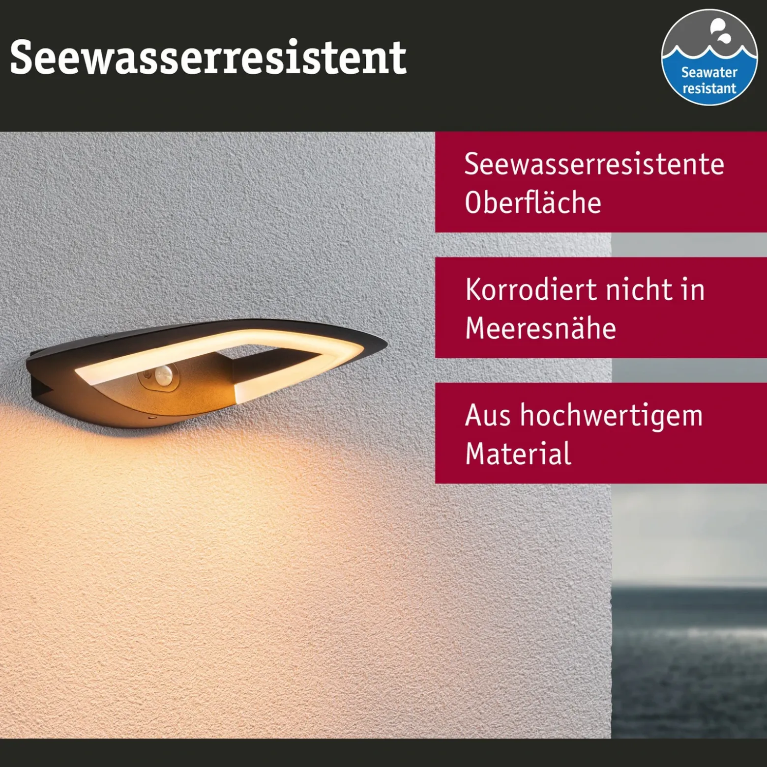Paulmann aplique LED para exterior con sensor Akena, 2.200 K, antracita