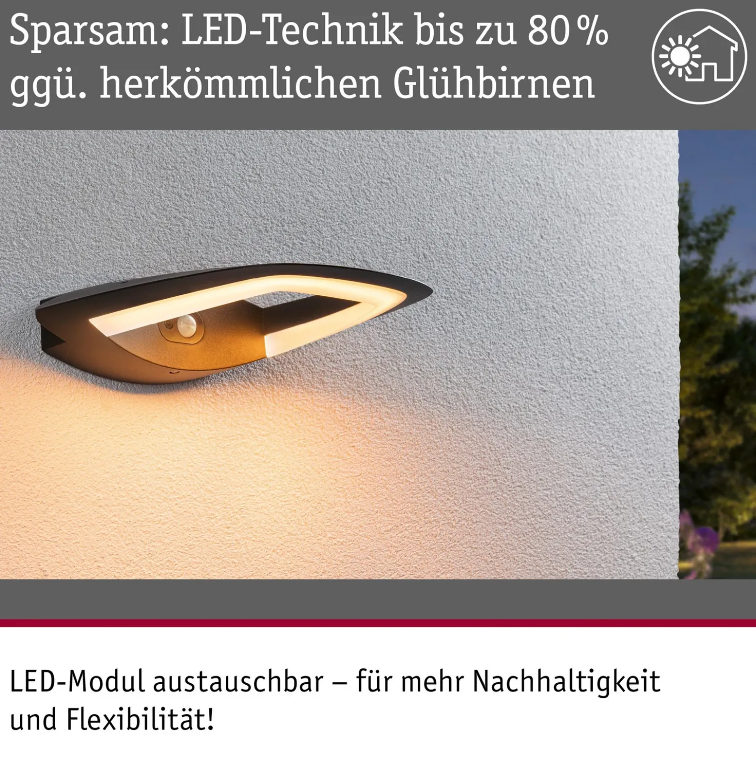 Paulmann aplique LED para exterior con sensor Akena, 2.200 K, antracita