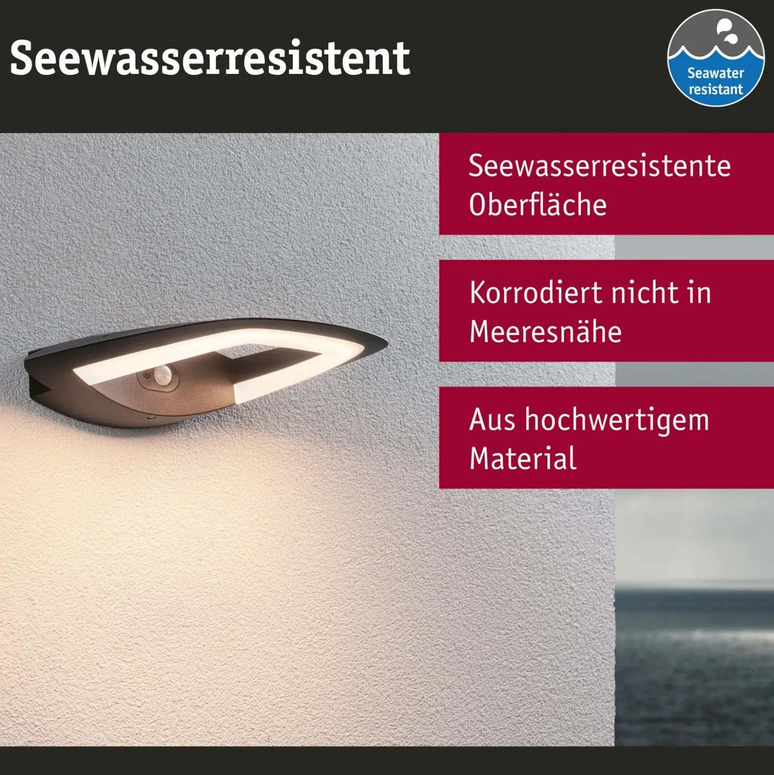 Paulmann aplique LED para exterior con sensor Akena, 3000 K, antracita