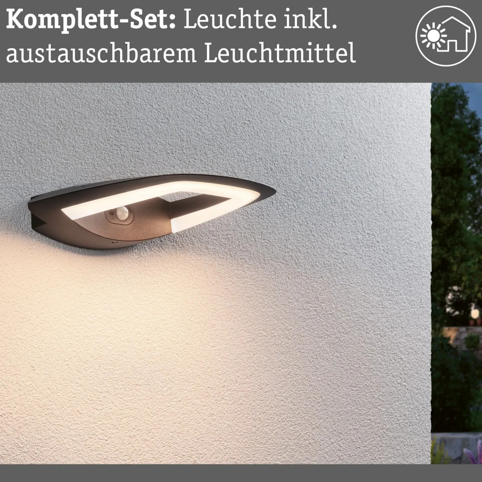 Paulmann aplique LED para exterior con sensor Akena, 3000 K, antracita