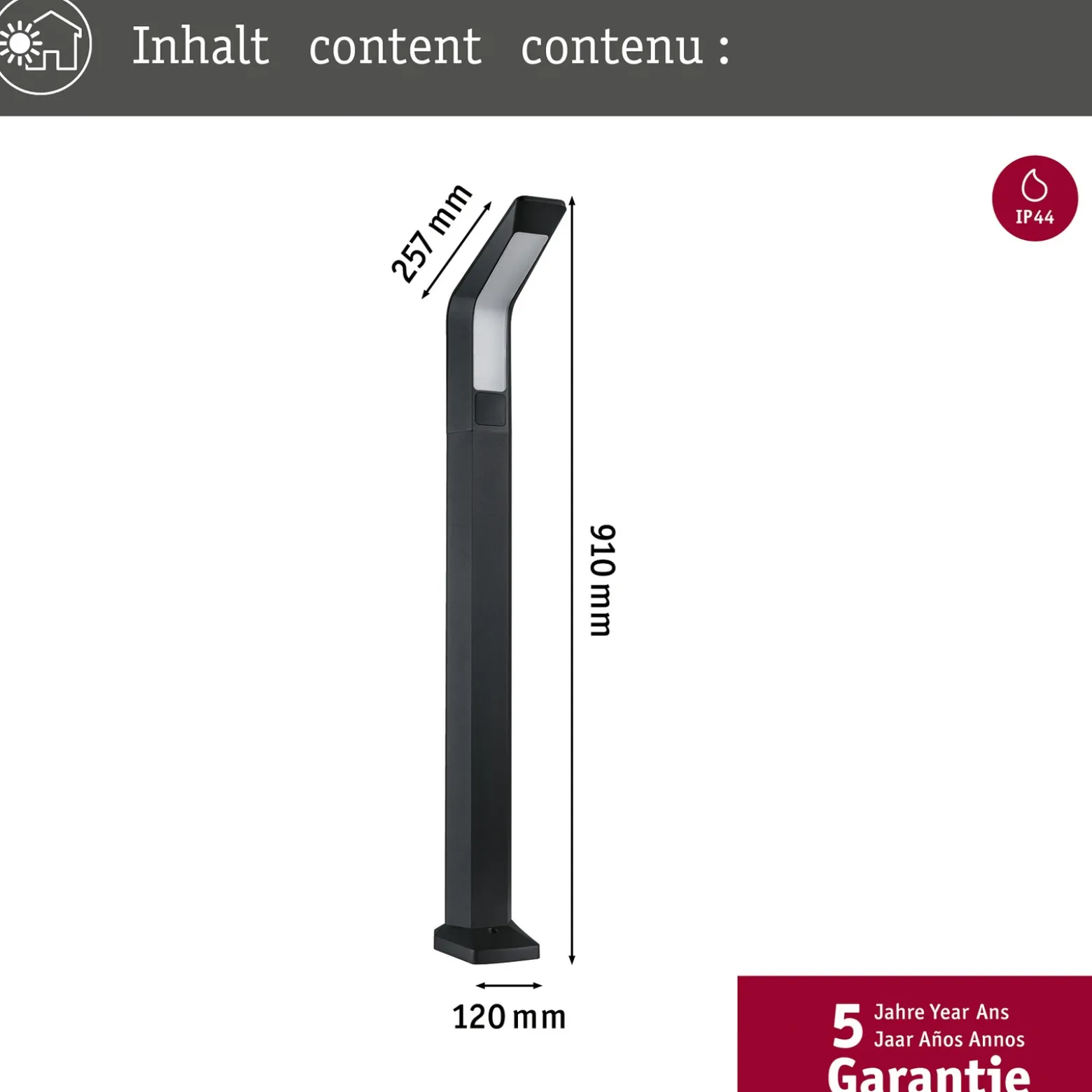 Paulmann Bolardo luminoso LED Merano, sensor, aluminio, antracita