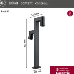 Paulmann bolardo luminoso LED Kimu 2, antracita, 2 luces, 3.000 K