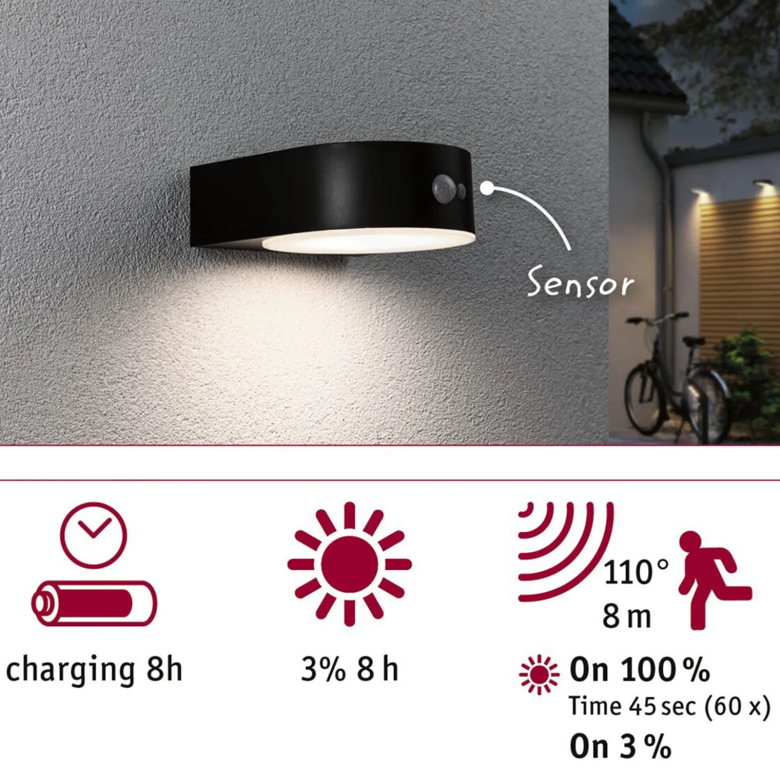 Paulmann Eileen aplique LED exterior solar sensor